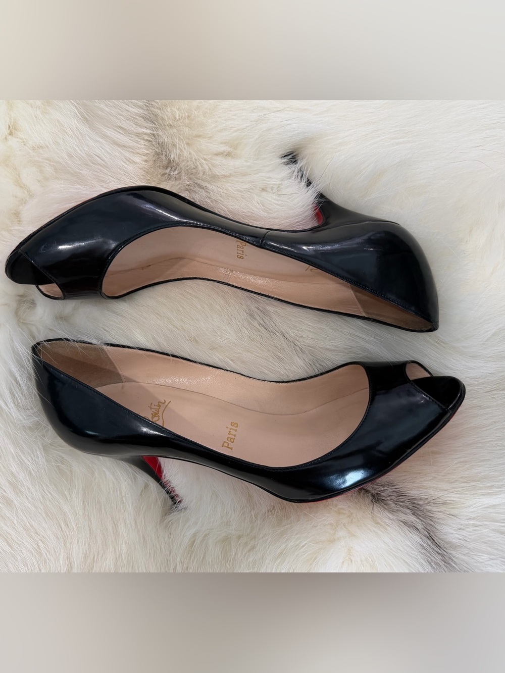 Christian Louboutin You You Black Patent Leather Peep Toe Pumps - 38.5 WORN ONCE - Picture 11 of 12
